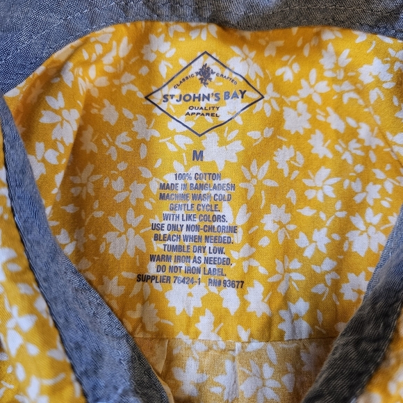 St John's Bay Womens Long Sleeve Button Up Shirt, Yellow/White Floral, Medium - Picture 8 of 12